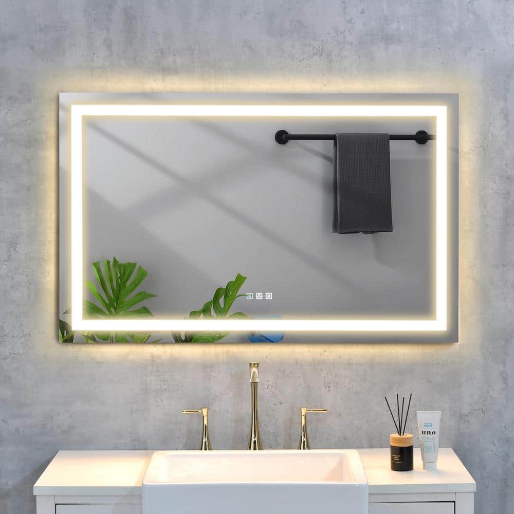 48 in. W x 36 in. H Rectangular Frameless Wall Mounted Bathroom Vanity Mirror, LED Lighted Makeup Vanity Mirror in White
