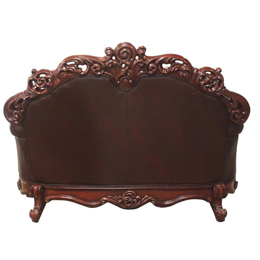 Vendome Cherry Tufted Leather Loveseat with Pillows