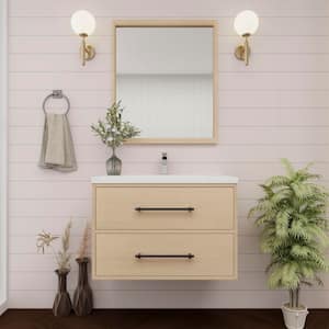 Victoria 30 in. W x 20 in. D x 22 in. H Single Sink Floating Bath Vanity in Yellow Oak with White Acrylic Top