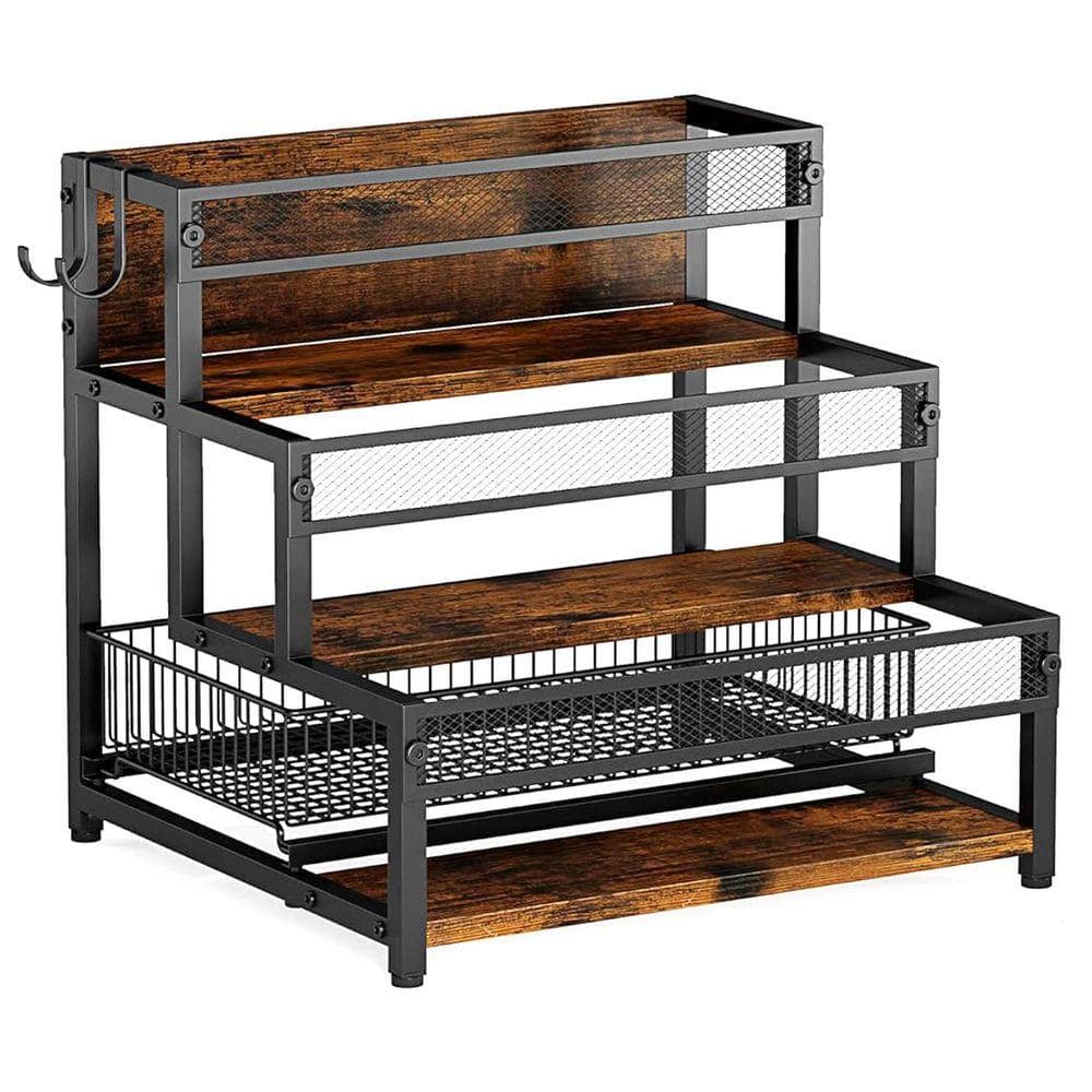 JFVKAF Black Metal 3-Tier 12 Bottles Coffee Syrup Rack Organizer Wine ...