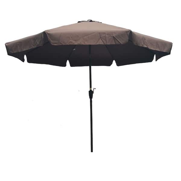 Unbranded 10 ft. Patio Umbrella Market Table Round Umbrella Outdoor Garden Umbrella with Chocolate Crank and Button Tilting