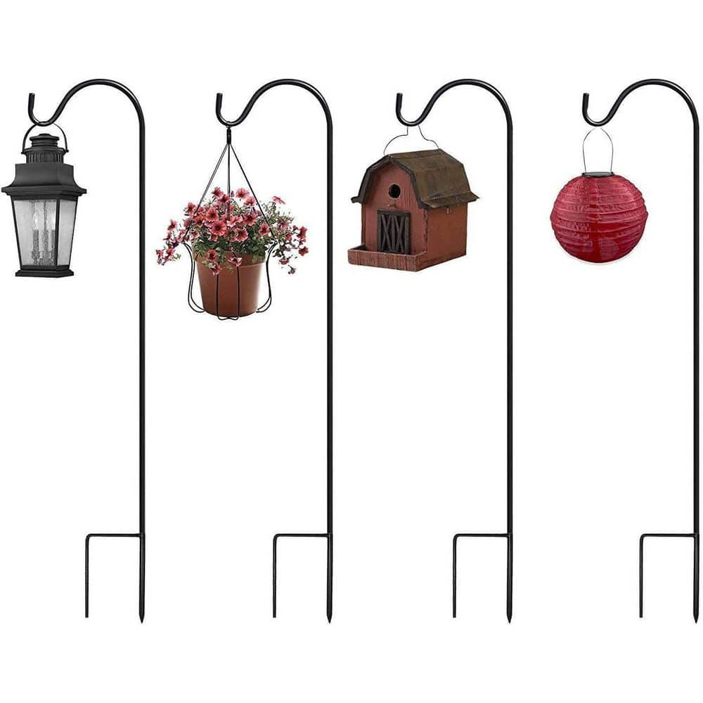 Adjustable Black Steel Garden Shepherd's Hooks Set of 4