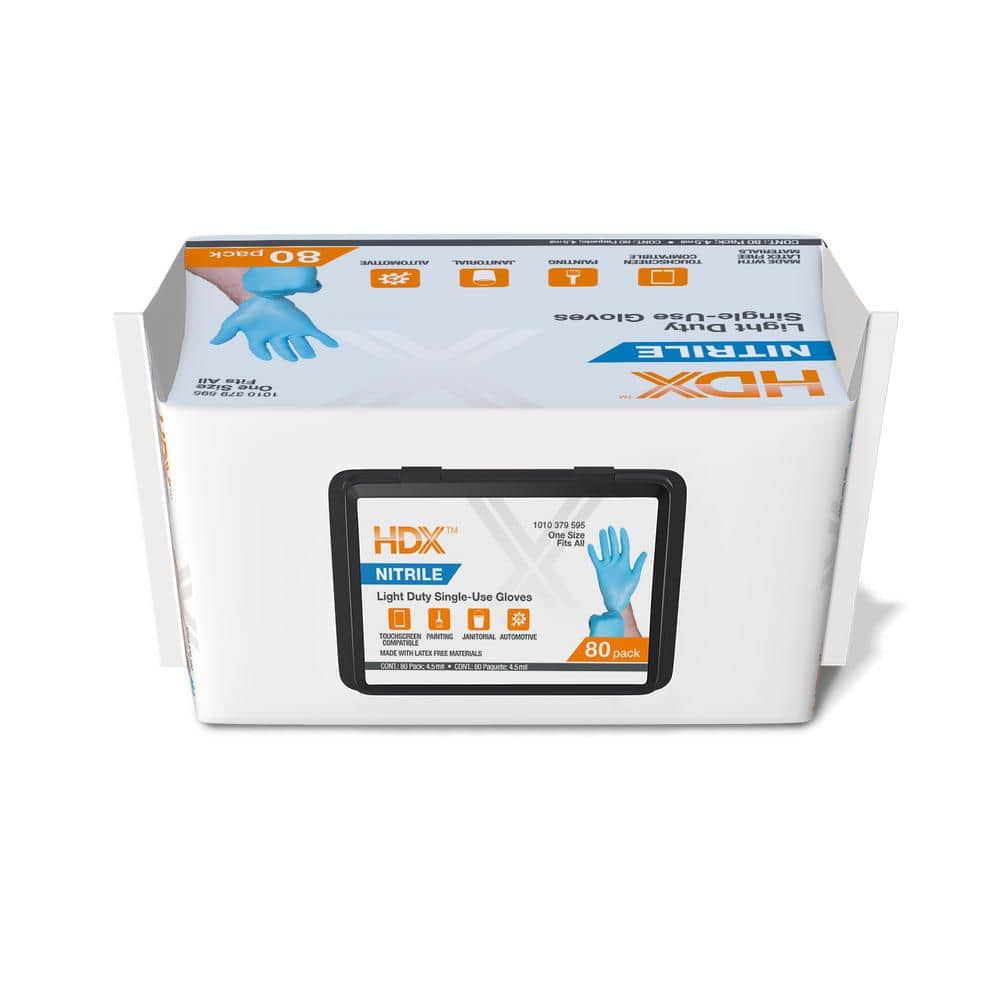 HDX Resealable Blue Nitrile Disposable Glove 80PK 80PP602E - The