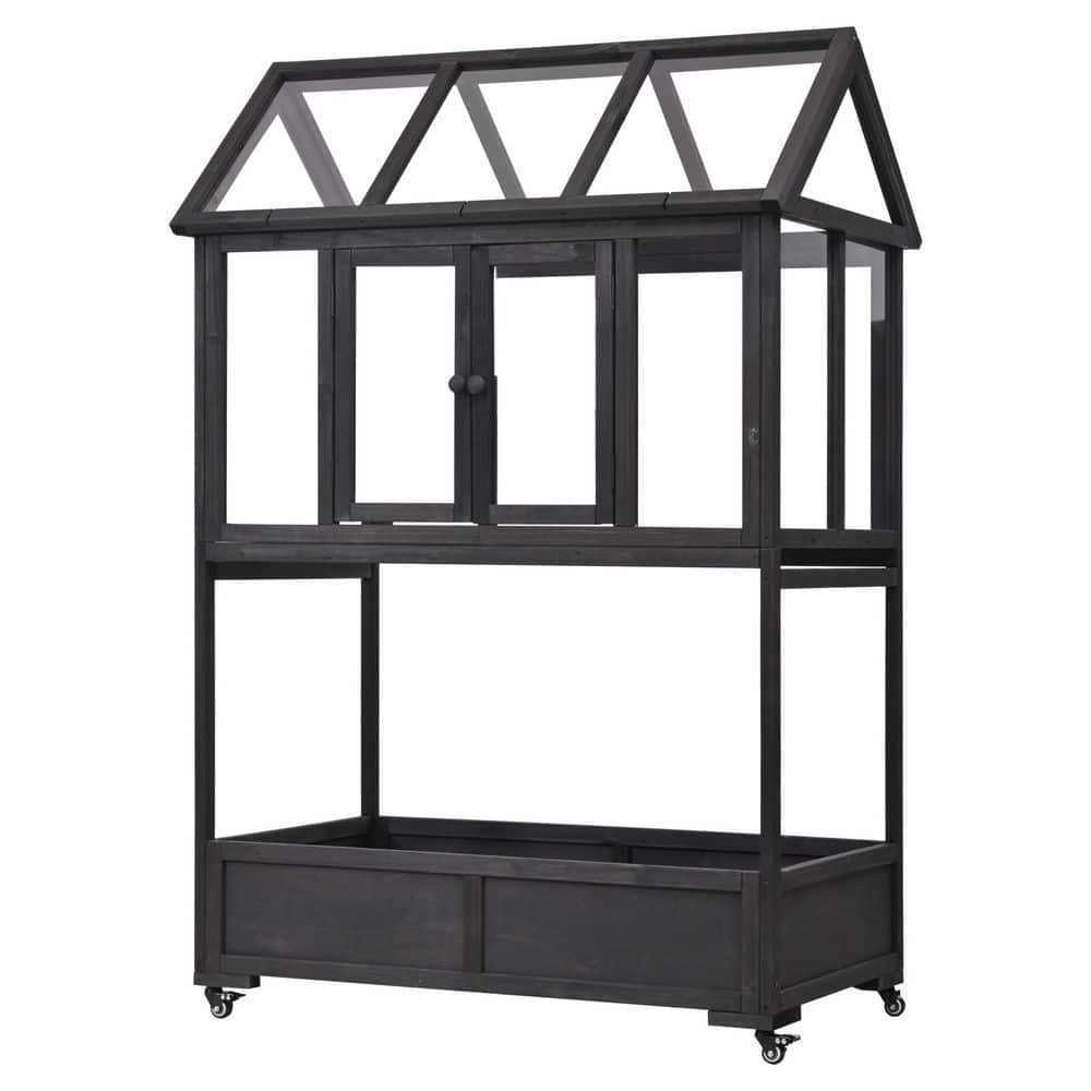23.6 in. W x 47.2 in. D x 69.3 in. H Fir Wood Black Portable Greenhouse wit