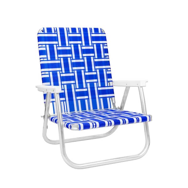Unbranded Lightweight Blue And White Stripe Aluminum High Back Stackable Folding Beach Chair