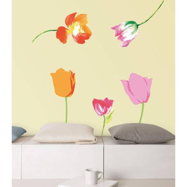 Snap 39.75 in. x 17.125 in. Multi-Colored Tulip Wall Decal