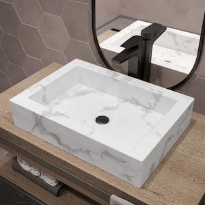 Voltaire Ceramic Vessel Bathroom Sink in White Marble