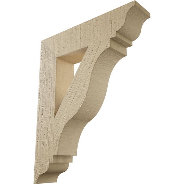 Ekena Millwork 3.5 in. x 20 in. x 16 in. Funston Traditional Rough Cedar Woodgrain Timberthane Polyurethane Bracket, Primed Tan
