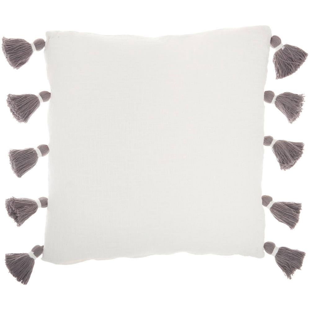 Gray and White Cotton Tassel Striped Square Pillow