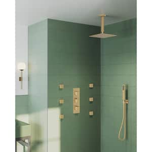 Anti Scald Shower Trims and Valve 5-Spray Ceiling Mount 12 in. Fixed and Handheld Shower Head 2.5 GPM in Brushed Gold