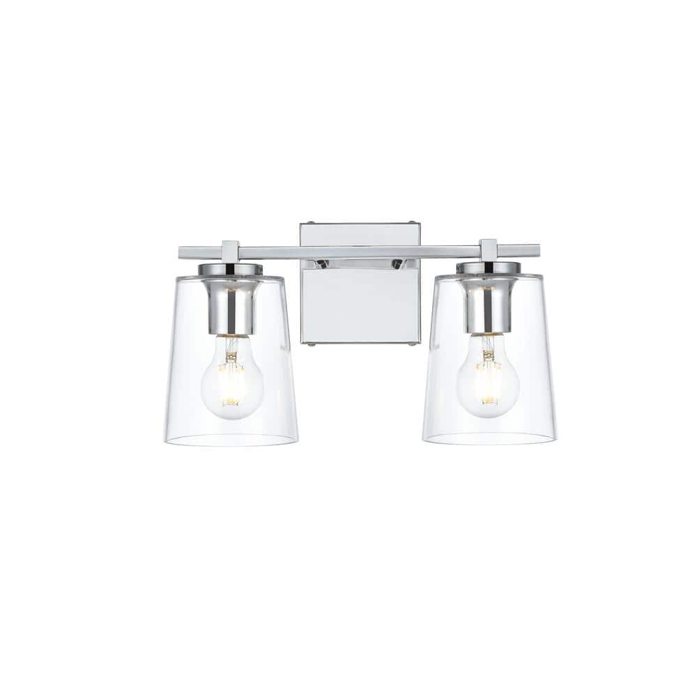 Simply Living 14 in. 2-Light Modern Chrome Vanity Light with Clear Bell Sha