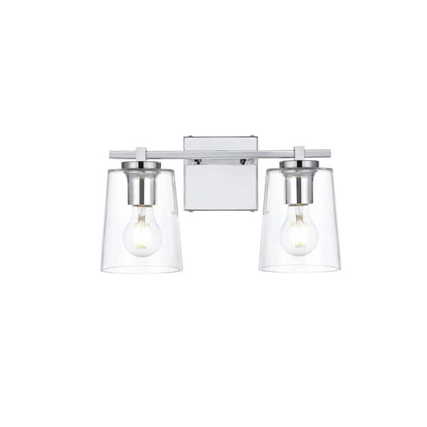 Unbranded Simply Living 14 in. 2-Light Modern Chrome Vanity Light with Clear Bell Shade