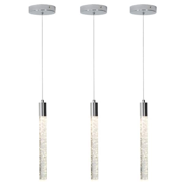 LED 6-Watt 1-Light 3-Pack Chrome Mini Pendant Light for Kitchen Island with Bubble Crystal, 3000K Warm Light