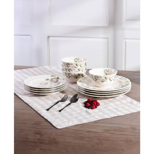 222 Fifth Luxe Peony Neutral Porcelain 12-Pieces Dinnerware Set