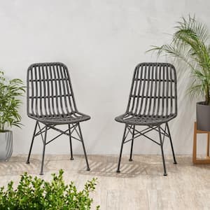 Sawtelle Black Faux Rattan Outdoor Patio Dining Chairs (2-Pack)