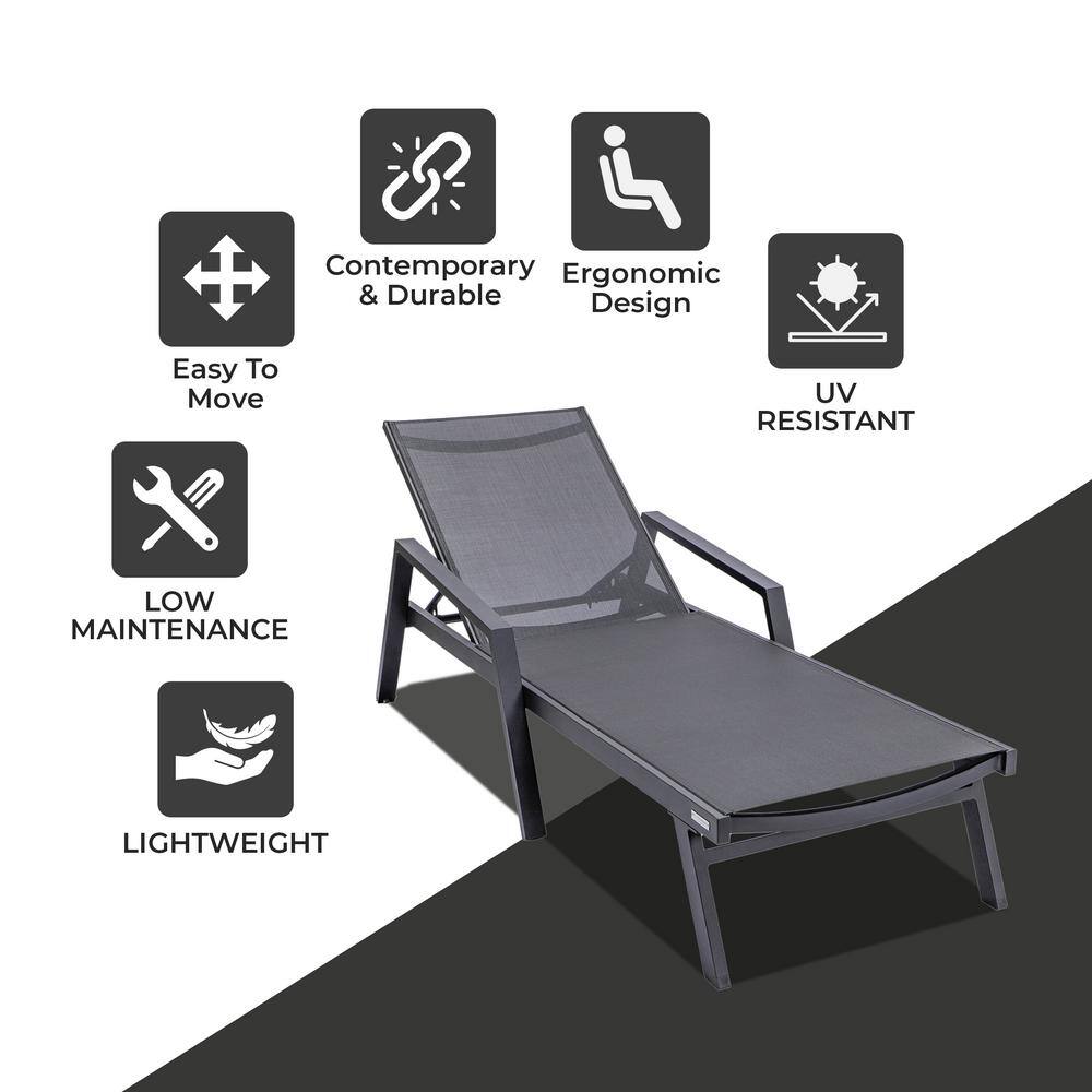 Black Aluminum Adjustable Patio Sling Chaise Lounge Chair