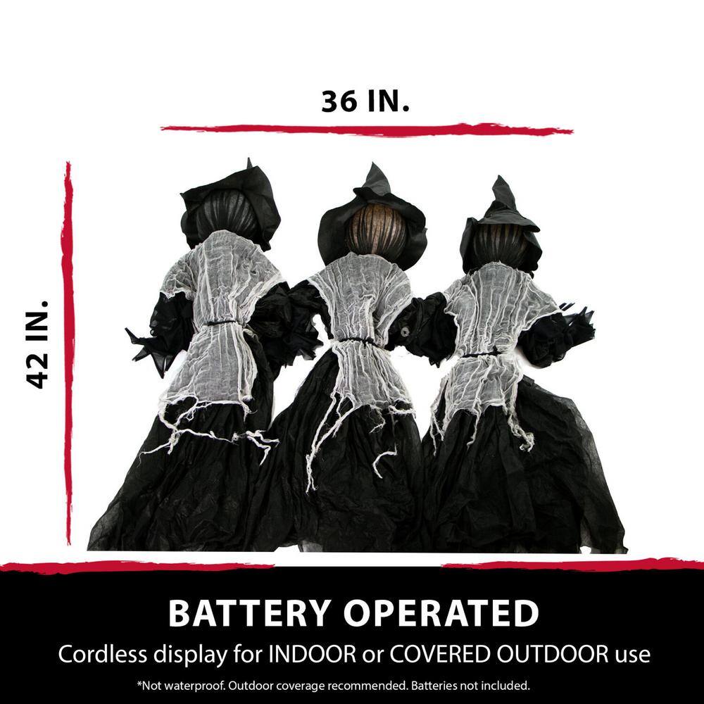 42-Inch Black and White Pre-Lit Animated Witch Trio Lawn Decor
