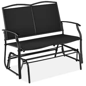 Black 2-Person Metal Outdoor Glider, Patio Loveseat, Fabric Bench Rocker for Porch with Armrests