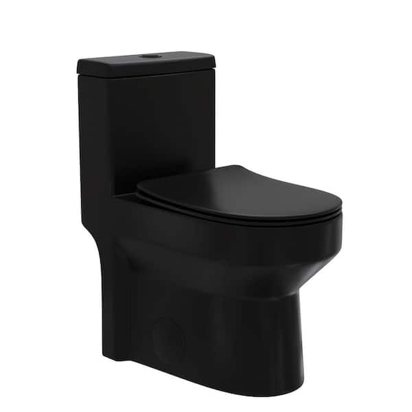 Liberty 12 in. Rough In 1-Piece 1.1/1.6 GPF Dual Flush Compact Round Toilet in Matte Black Seat Included