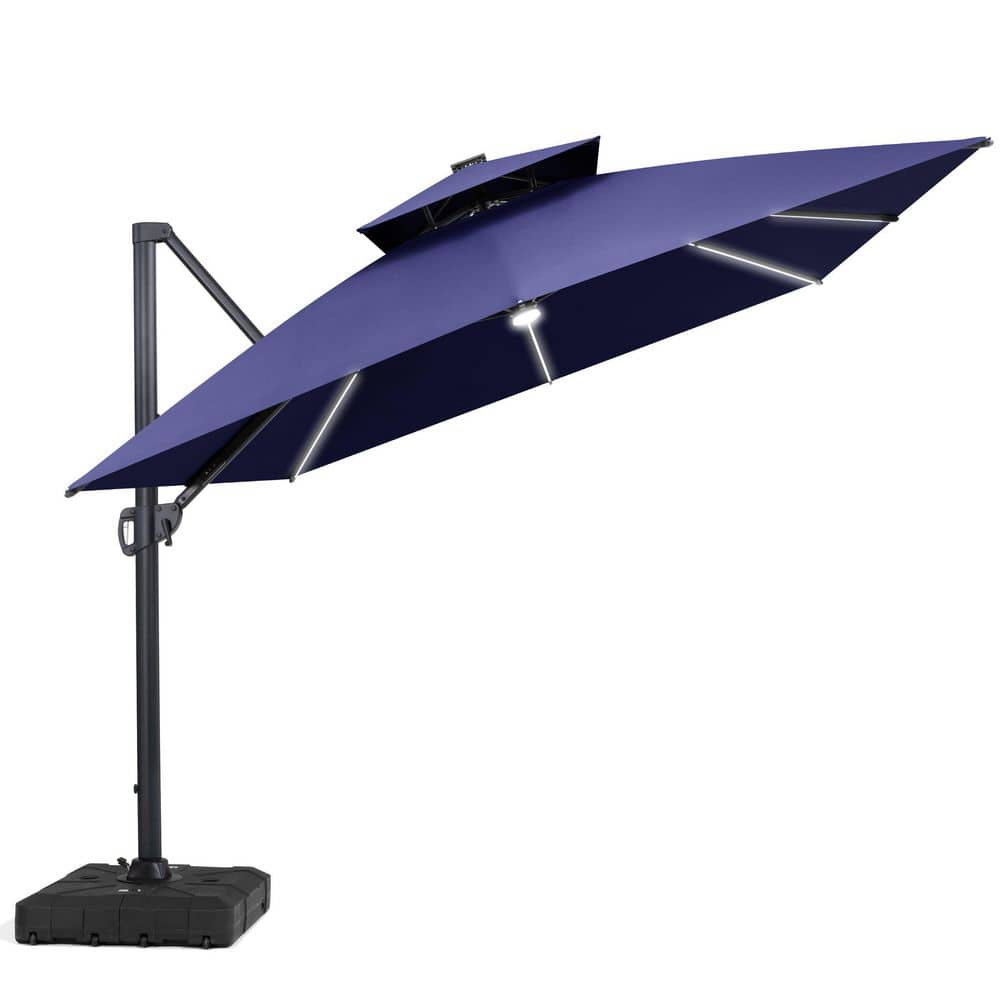 13 ft. x 10 ft. Cantilever Patio Umbrella with Solar Lights and Wheeled Base Double Top Outdoor Umbrella in Navy Blue price history on PriceWatchPro