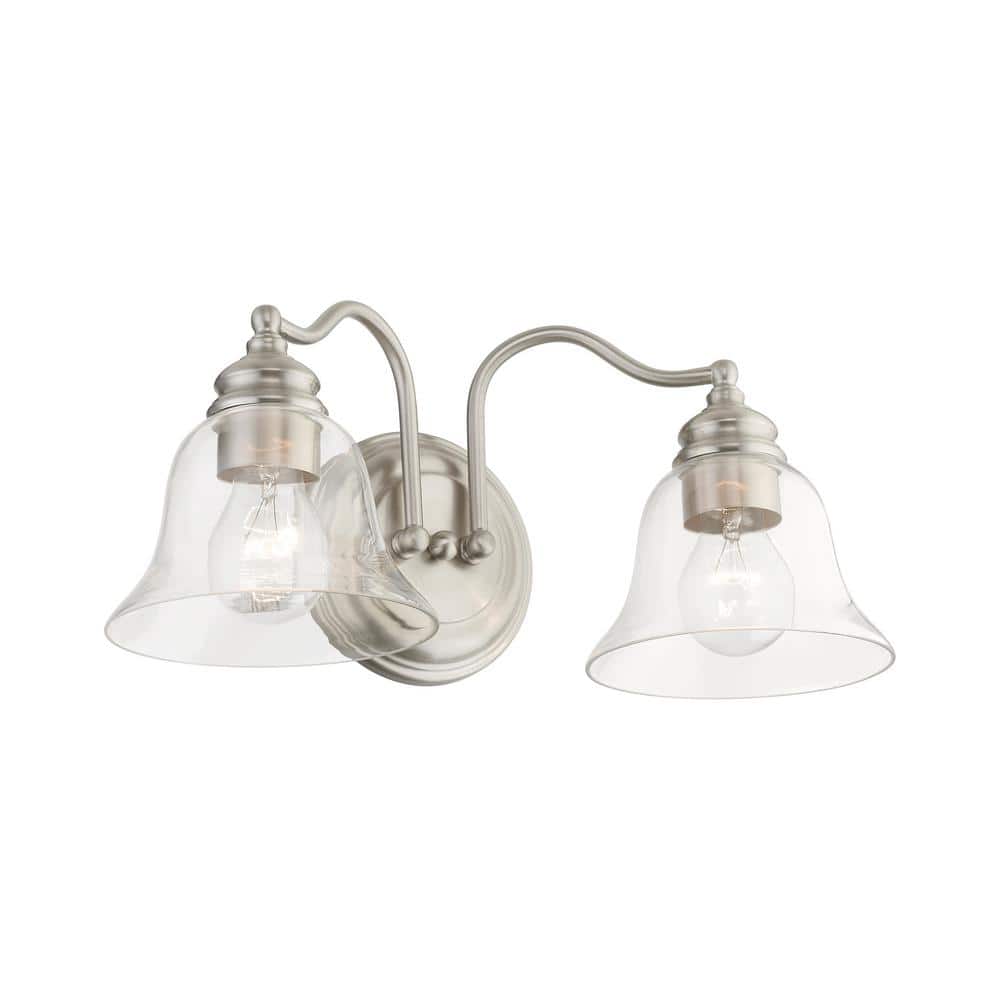 Moreland Brushed Nickel 2-Light Vanity Sconce with Hand Blown Clear Glass