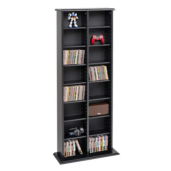 Black 2-Column Tall Cabinet, Storage Cabinet, CD Storage Cabinet, DVD Storage Cabinet with 14-Adjustable Shelves