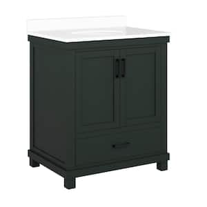 Rion 30 in. Green Bathroom Vanity with White Composite Granite Vanity Top with Ceramic Oval Sink and Backsplash