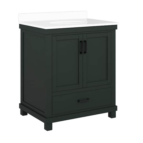 Dorel Living Rion 30 in. Green Bathroom Vanity with White Composite Granite Vanity Top with Ceramic Oval Sink and Backsplash