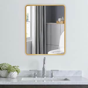 24 in. W x 32 in. H Rectangular Framed Wall Mount Bathroom Vanity Mirror in Gold