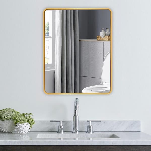 Cesicia 24 in. W x 32 in. H Rectangular Framed Wall Mount Bathroom Vanity Mirror in Gold