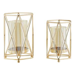 Prism Warm Gold Hurricane Candle Holders - Set of 2