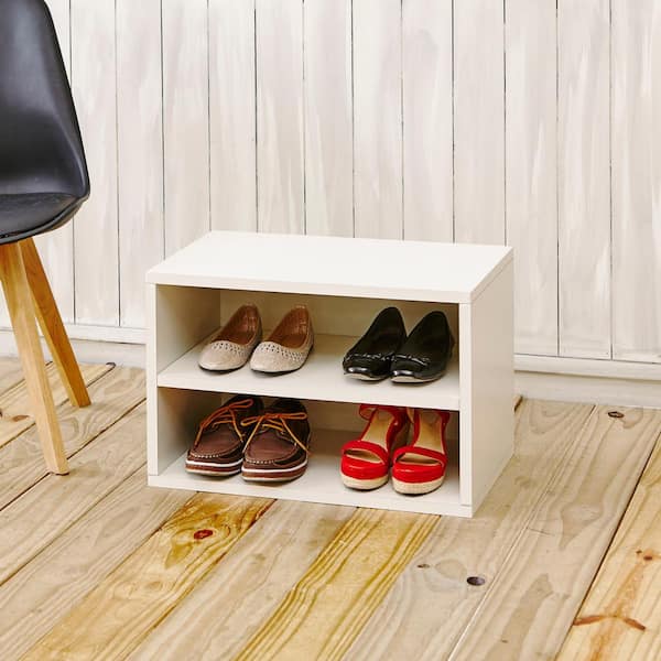Way Basics 15 in. H 4-Pair 2-Tier White Recycled Materials Shoe Rack