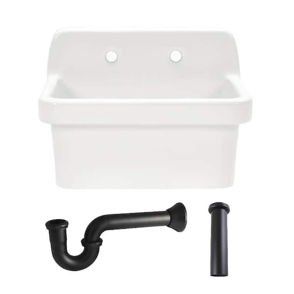 Doriteal 24 in. Wall Mount Single Ceramic Kitchen Sink with Accessories