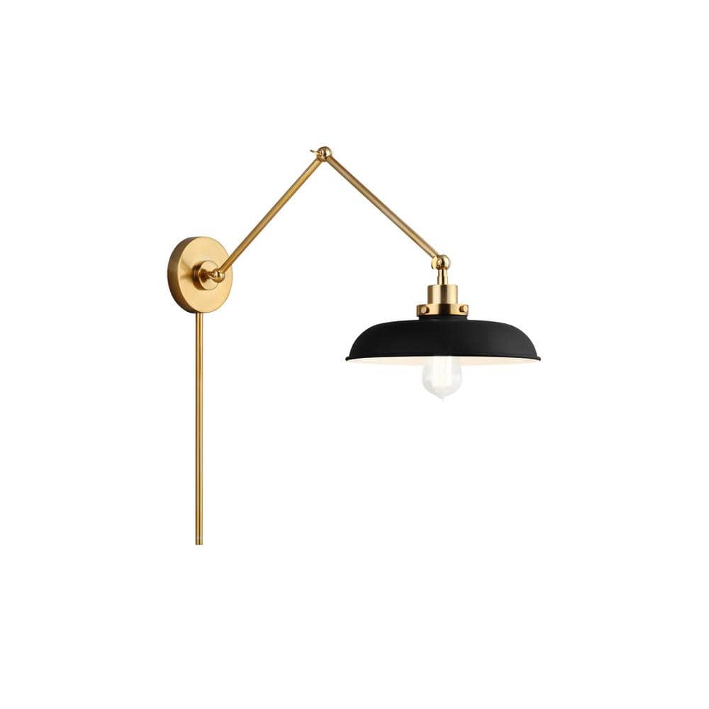Wellfleet Double Arm Burnished Brass and Midnight Black Dome Sconce