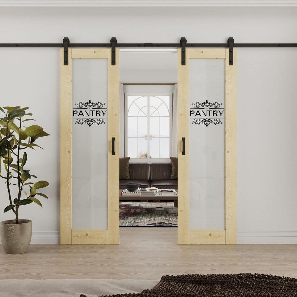 48 in. x 80 in. 1-Lite Frosted Glass Unfinished Primed MDF Sliding Barn Door with Hardware Kit and Pantry Sticker price history on PriceWatchPro