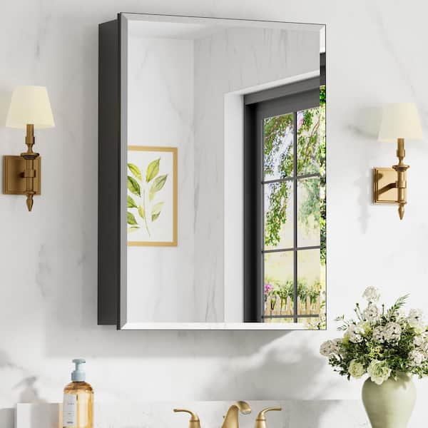 Belle 20 in. W x 28 in. H Rectangular Aluminum Medicine Cabinet with Mirror, Adjustable Shelf, Recessed or Surface Mount