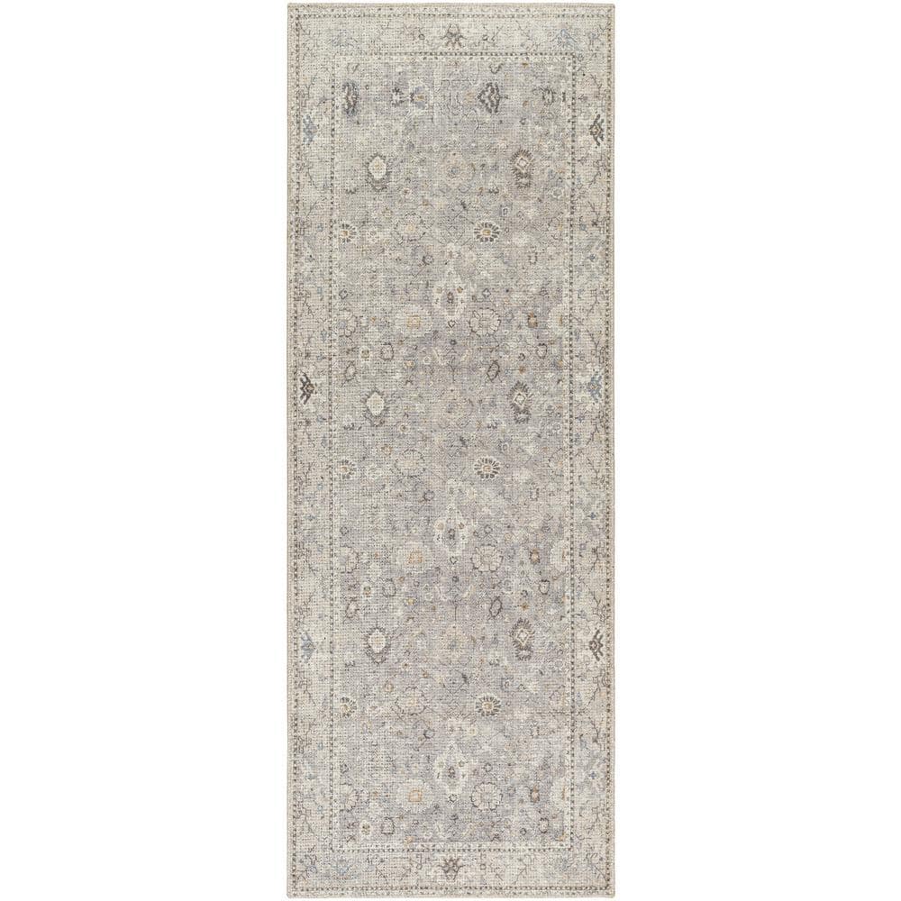 Feather Gray Synthetic Runner Rug, 2'7" x 7'3"