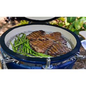 24 in. Kamado Ceramic Charcoal Grill in Blue with Free Cover, Electric Starter and Pizza Stone