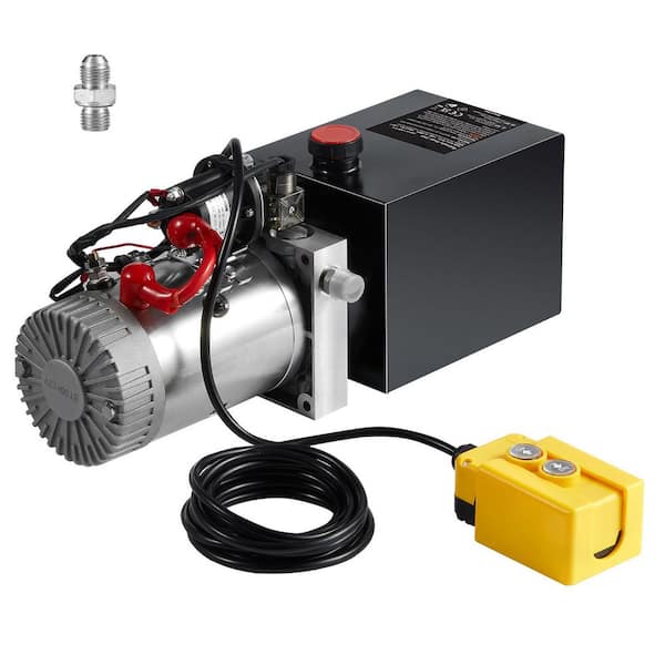 SKYSHALO Hydraulic Pump, 4 Qt. Hydraulic Power Unit, Single Acting Dump Trailer Pump, 0.91 GPM Flow Rate, 3200 PSI Max Pressure