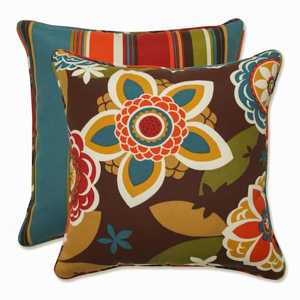 Pillow Perfect Stripe Brown Square Outdoor Square Throw Pillow 2-Pack