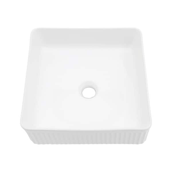 Logmey 15.74 in. Square Ceramic Bathroom Vessel Sink Porcelain Above Counter Art Basin