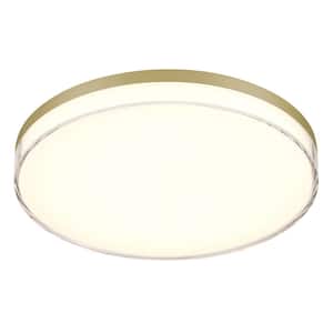 Vantage 13 in. 1-Light Modern Ashen Brass Integrated LED Flush Mount with White Acrylic Shade