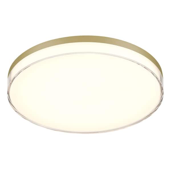 Minka Lavery Vantage 13 in. 1-Light Modern Ashen Brass Integrated LED Flush Mount with White Acrylic Shade