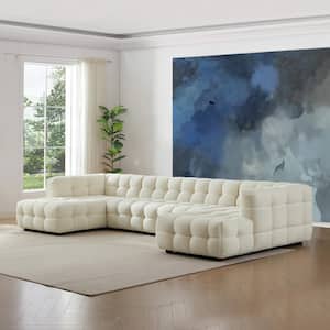 Myrline 72 in. Square Arm 3-Piece U Shaped Boucle Fabric Corner Sectional Sofa in Cream White