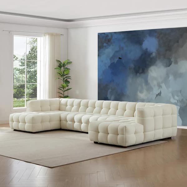 Ashcroft Furniture Co Myrline 72 in. Square Arm 3-Piece U Shaped Boucle Fabric Corner Sectional Sofa in Cream White