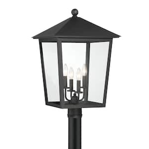 Noble Hill 4-Light Black Aluminum Hardwired Outdoor Weather Resistant Post Light with No Bulbs Included