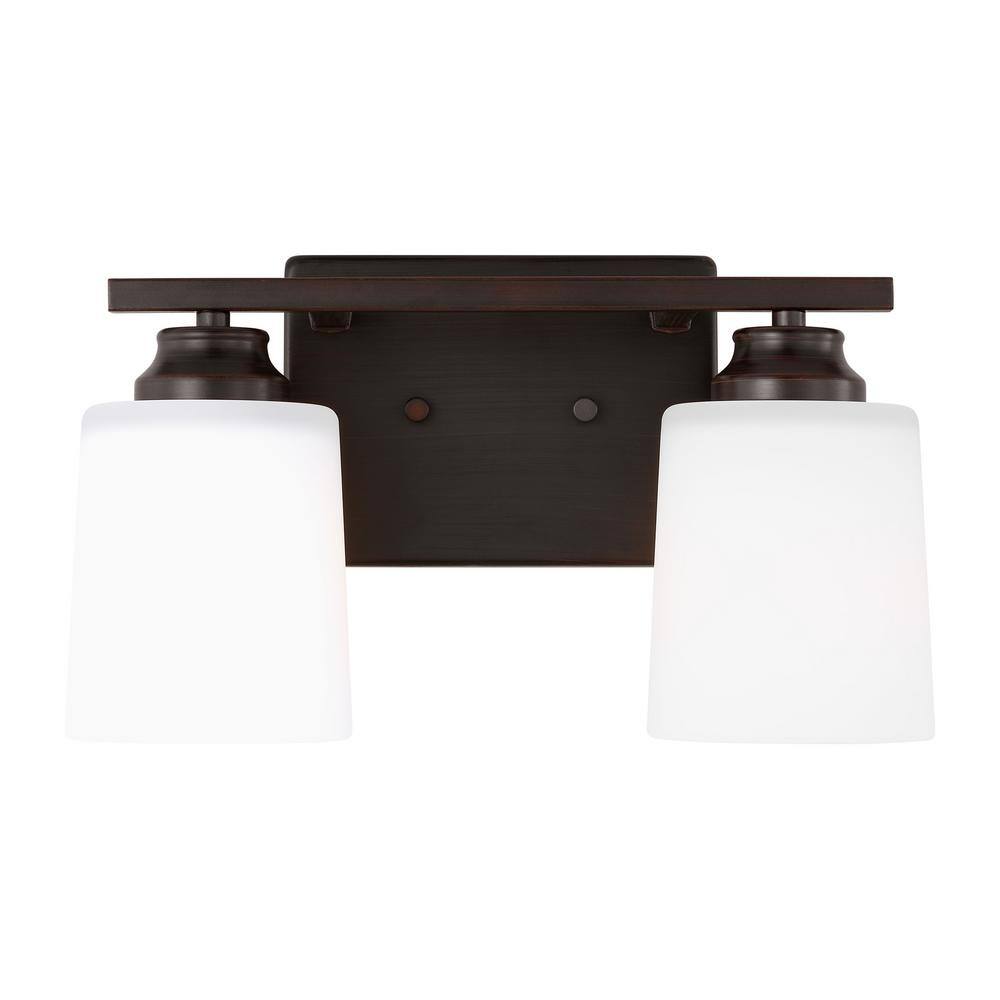 Vinton 13.125 in. 2-Light Bronze Bathroom Vanity Light with Etched White Glass Shades, LED Light Bulbs Included price history on PriceWatchPro