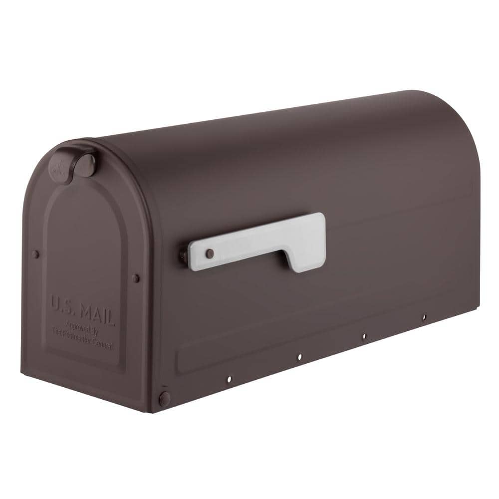 Architectural Mailboxes MB1 Rubbed Bronze, Medium, Steel Post Mount Mailbox with Silver Flag