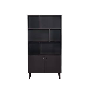 67.3 in. H Coffee Wood 6-Shelf Standard Bookcase with Doors