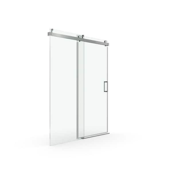 Elan 60 in. W x 76 in. H Single Sliding Frameless Shower Door in Brushed Nickel with 1/4" Tempered Glass